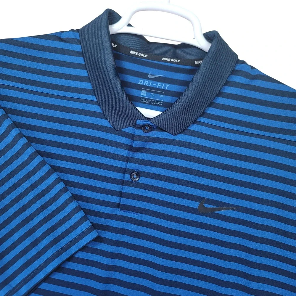 Nike Golf Dri-FIT Polo Shirt Mens XXL Blue Striped Short Sleeve Performance Top